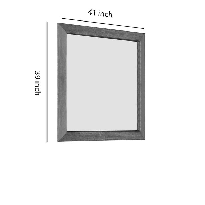 Transitional Style Wooden Frame Mirror with Grain Details, Gray