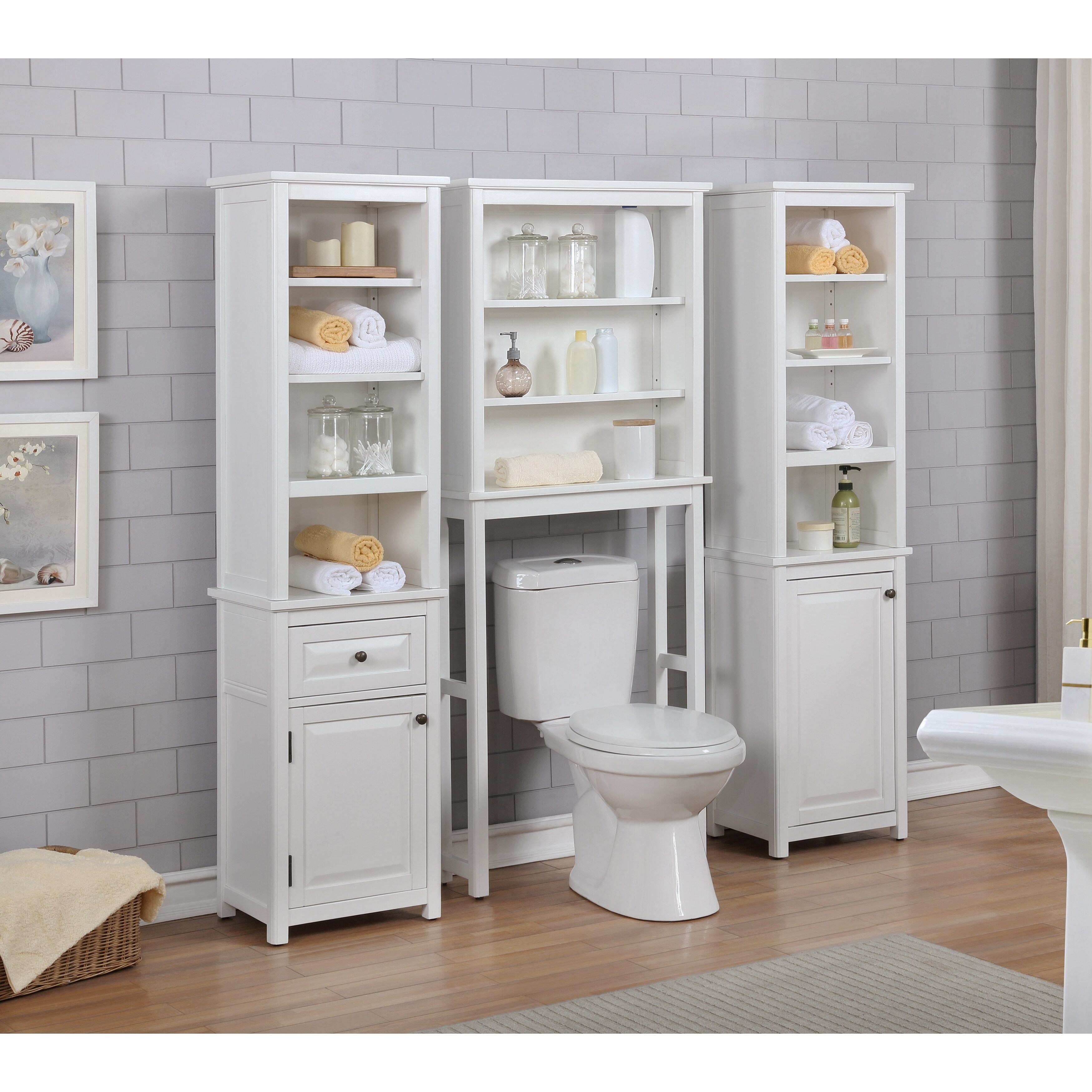 Porch Den Everest Bathroom Storage Tower With Open Upper Shelves Lower Cabinet And Drawer Overstock 26050440