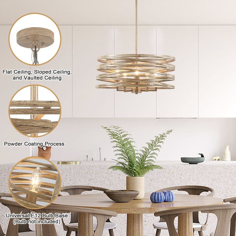 Farmhouse 5-Light Metal Drum Shape Pendant Light for Kitchen Island Entryway