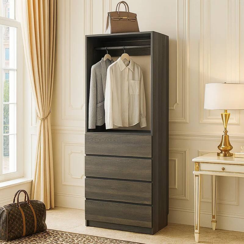 Dee Modular Closet System, 1 Metal Hanging Rod and 4 Drawers, Black Finish