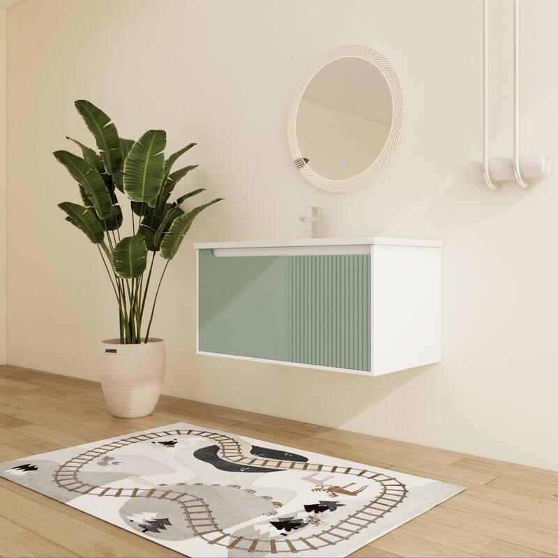 Malwee 32"/36"/40" Floating Bathroom Vanity, Wall Mounted Bathroom Vanity with Ceramic Sink,Soft Close Doors