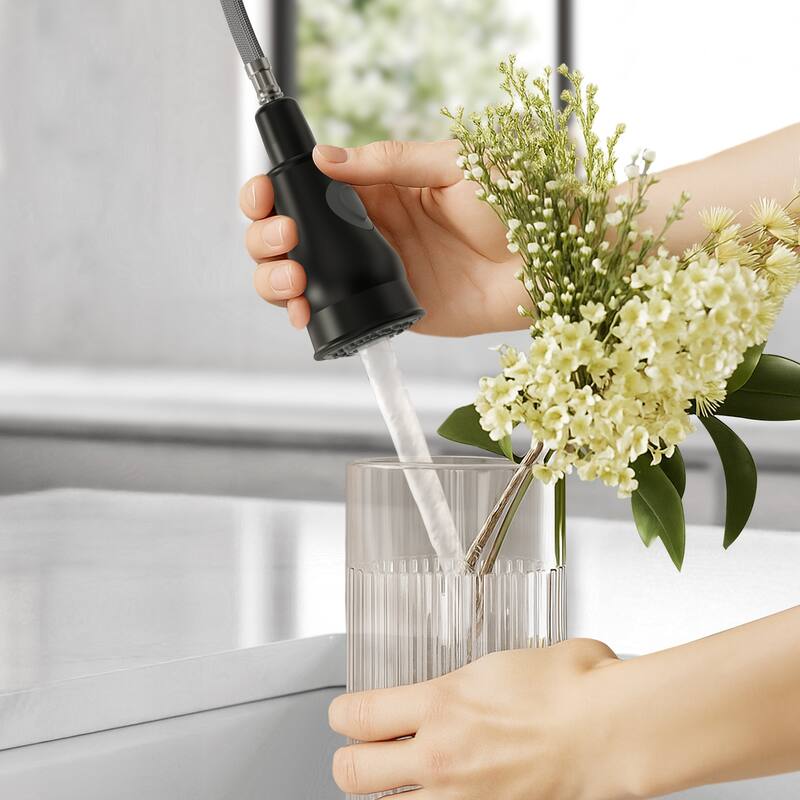 Single Handle Pull Down Sprayer Hot and Cold Kitchen Faucet 360° Spout Swivel with Deckplate