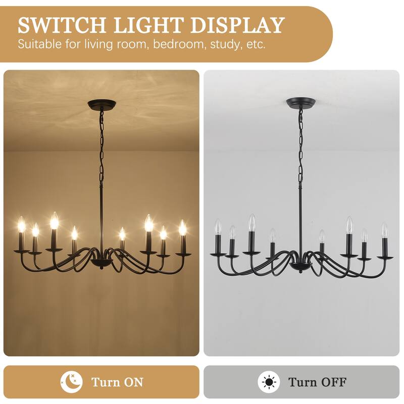 8-Light Farmhouse Candle Chandelier for Bedroom, Kitchen, Living Room and Foyer