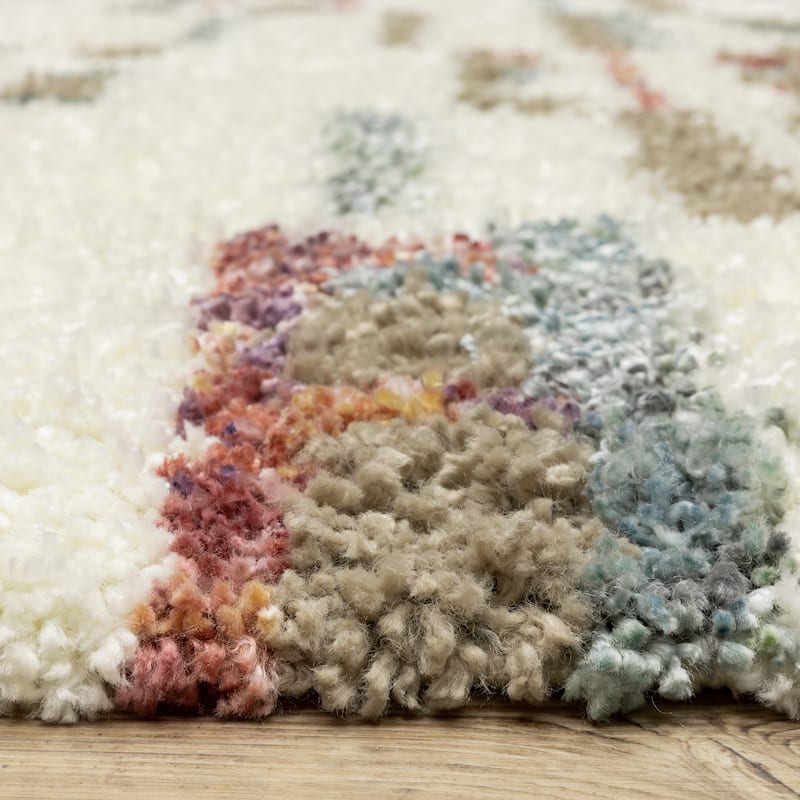 Style Haven Aire Abstract Stripe Ivory/ Multi Shag Tassel Fringe Area Rug.
