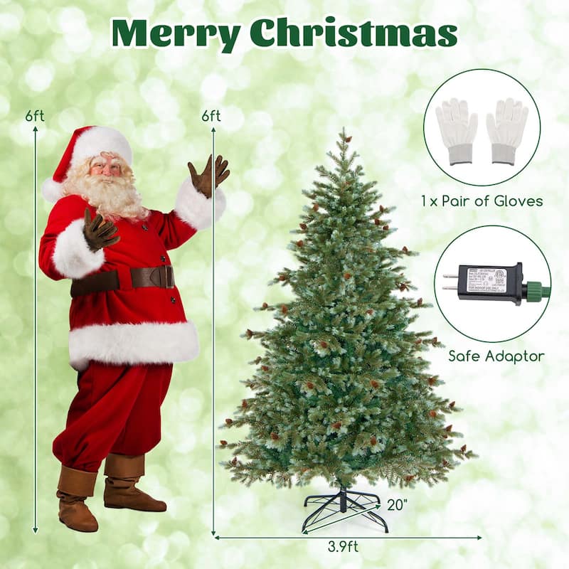 6/7/8 FT Pre-Lit Christmas Tree Artificial Xmas Tree w/ Pine Cones - 6 Foot