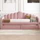 preview thumbnail 2 of 9, Twin Size Upholstered Daybed with Roll-out Trundle Drawers and USB Charging Ports, Velvet Sofabed Frame for Living Room, Pink