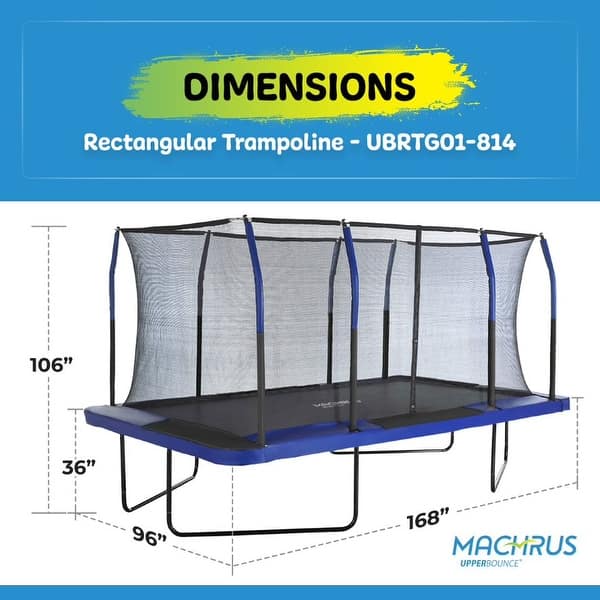 Machrus Upper Bounce 8' X 14' Gymnastics Style, Rectangular Trampoline Set with Top-Ring Enclosure System