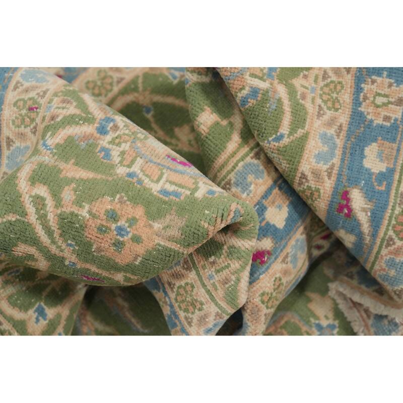 Hand Knotted Oriental 100% Wool Carpet Traditional Floral Green Kashan Area Rug - 12' 7'' X 9' 6''