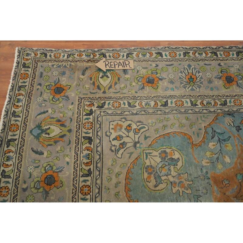Hand Knotted Oriental 100% Wool Carpet Traditional Floral Brown Tabriz Area Rug - 13' 0'' X 10' 0''