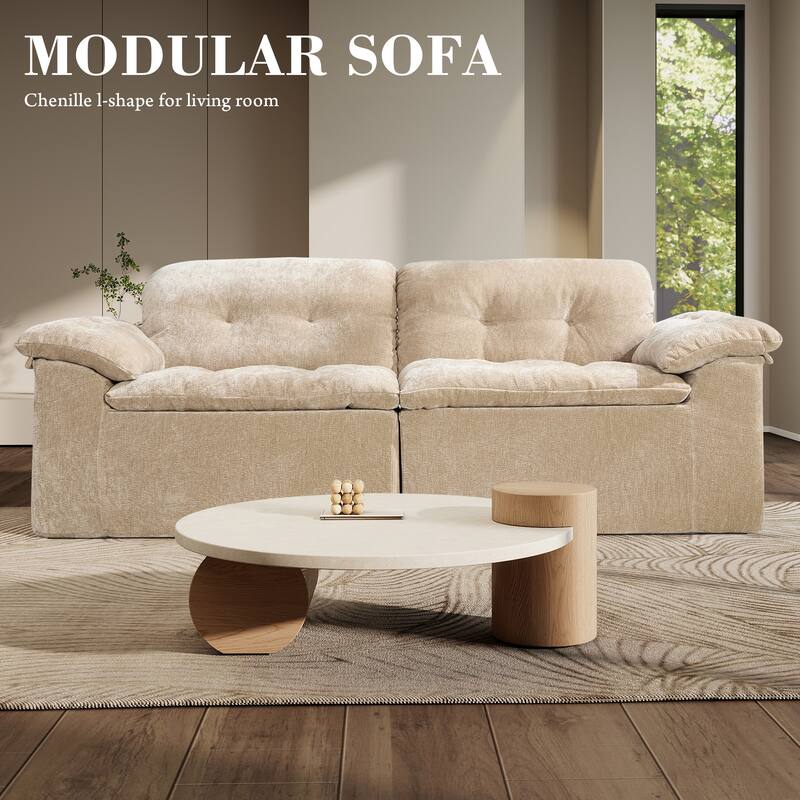 Rossetta Modular Design Cushioned Modular Chenille Fabric Sleeper Loveseat Sofa - Coffee