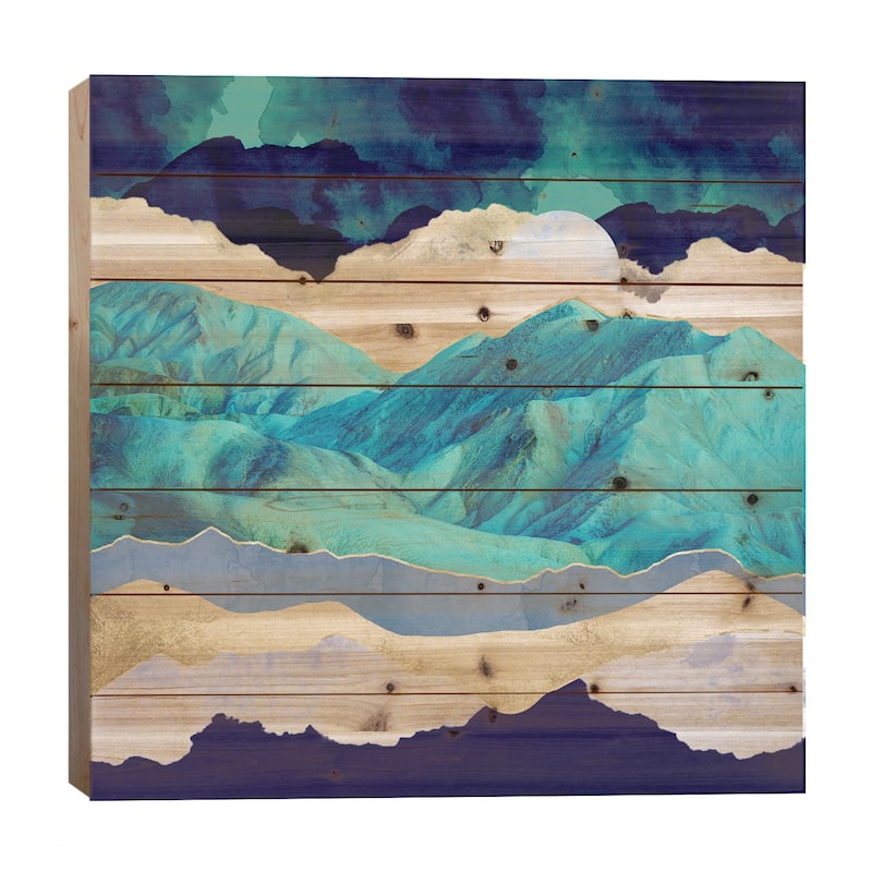 Teal Mountains Print On Wood by SpaceFrog Designs - Multi-Color - 26x26x1.5
