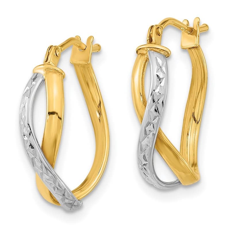 Curata 14k Two-tone Gold Diamond-cut and Polished Swirl Double Hoop Earrings (15x20mm)
