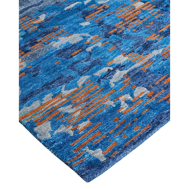 Modern One-of-a-Kind Hand-Knotted Area Rug - Navy, 9' 1" x 12' 3" - 9' 1" x 12' 3"