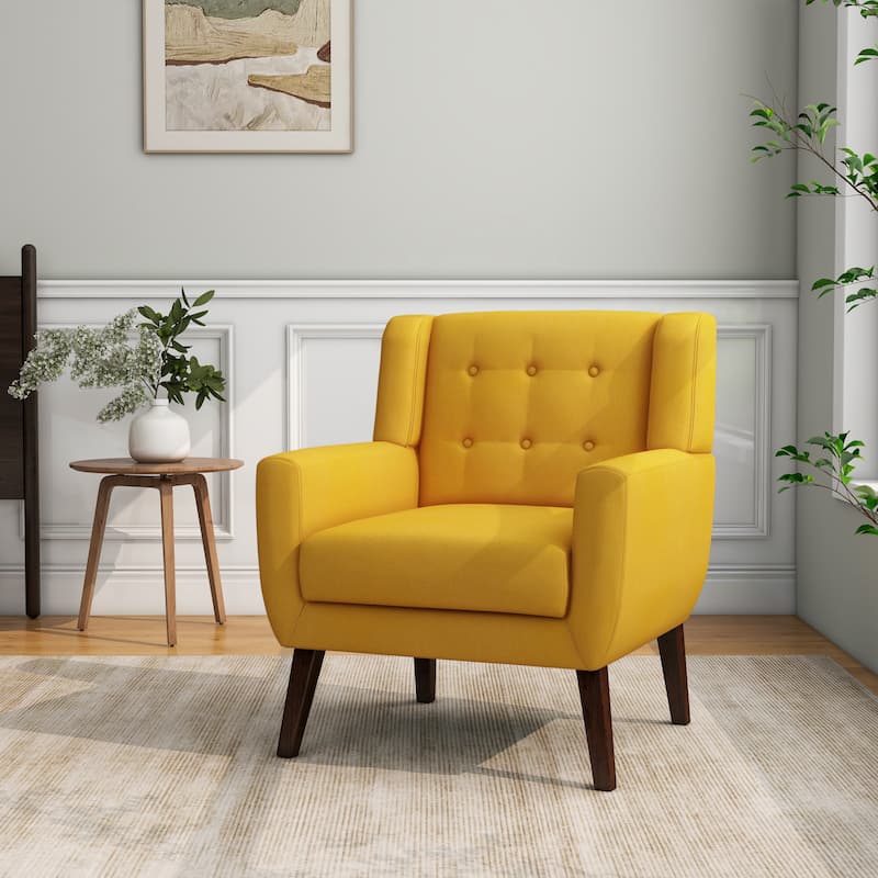 Modern Accent Chair Cotton Linen Upholstered Chair for Living Room - Tufted - Yellow