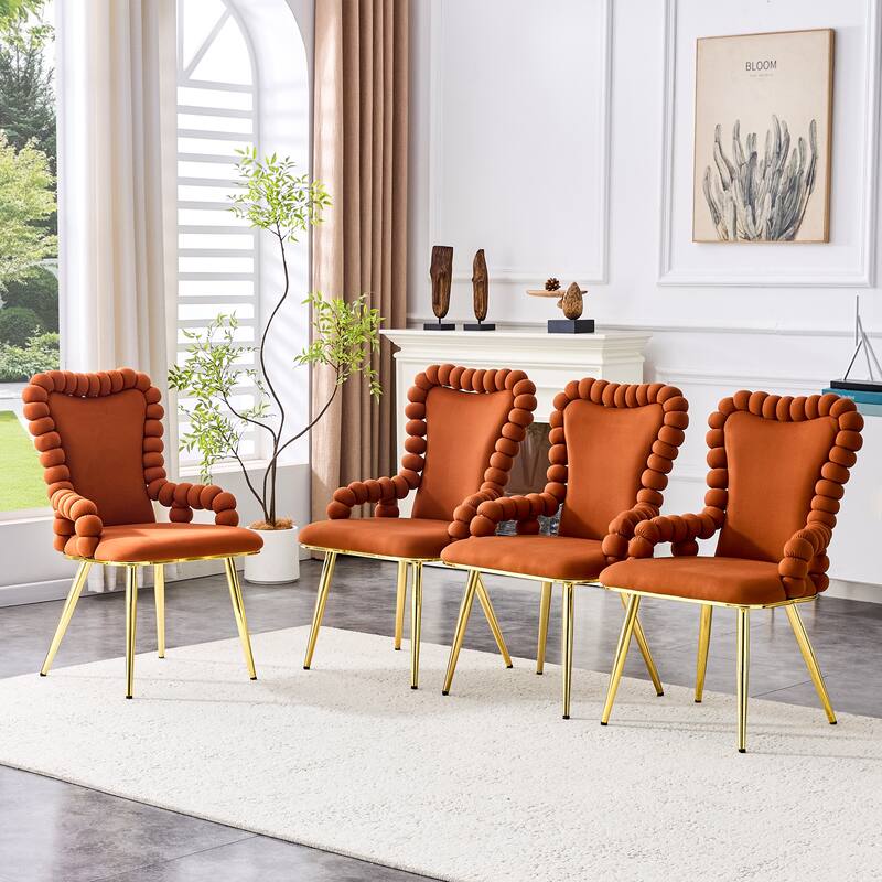 Set of 2, Velvet Dining Chairs with Metal Legs, Upholstered Accent Chairs with Armrests for Dining Room, Kitchen