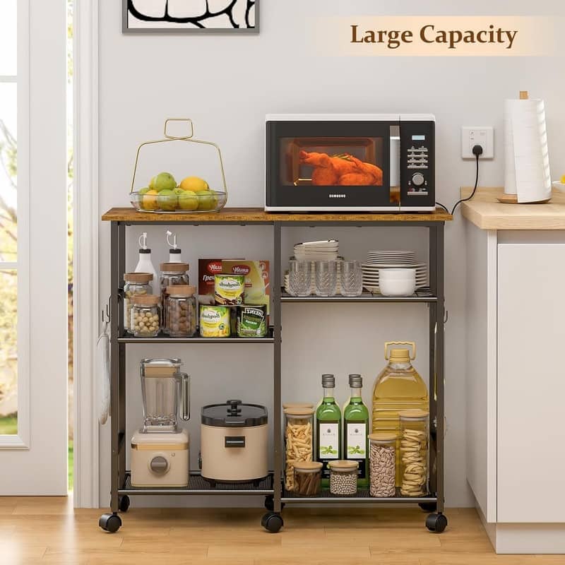 Kitchen Microwave Cart, Adjustable Shelf, Coffee Bar Stand Kitchen Baker's Rack with Wheels Rolling Storage Cart Organizer Shelf