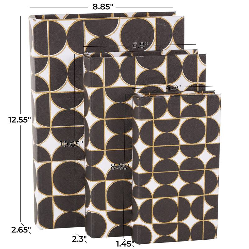 Faux Leather Faux Book Storage Box with Circle and Semi-Circle Pattern - Set of 3 Black - Roche River Decor