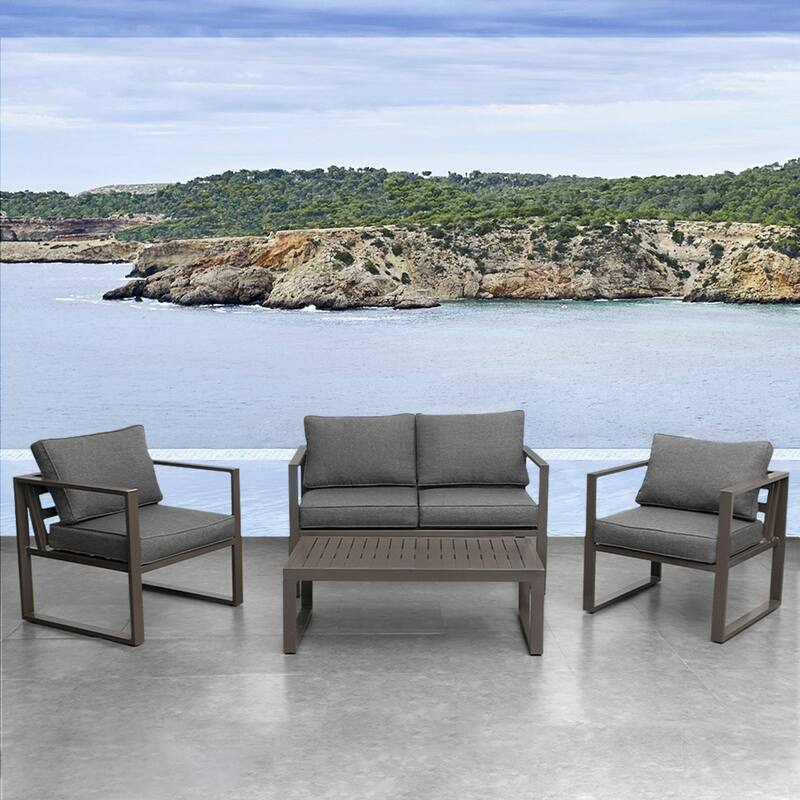 Outdoor Cushioned Sectional Sofa Chat Set Patio Conversation Seating Set