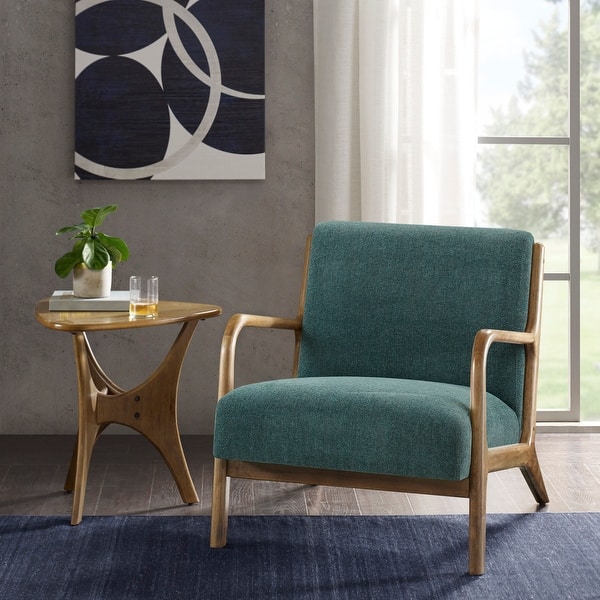 Mid Century Armchair with Wood Frames, Fabric Upholstered Living