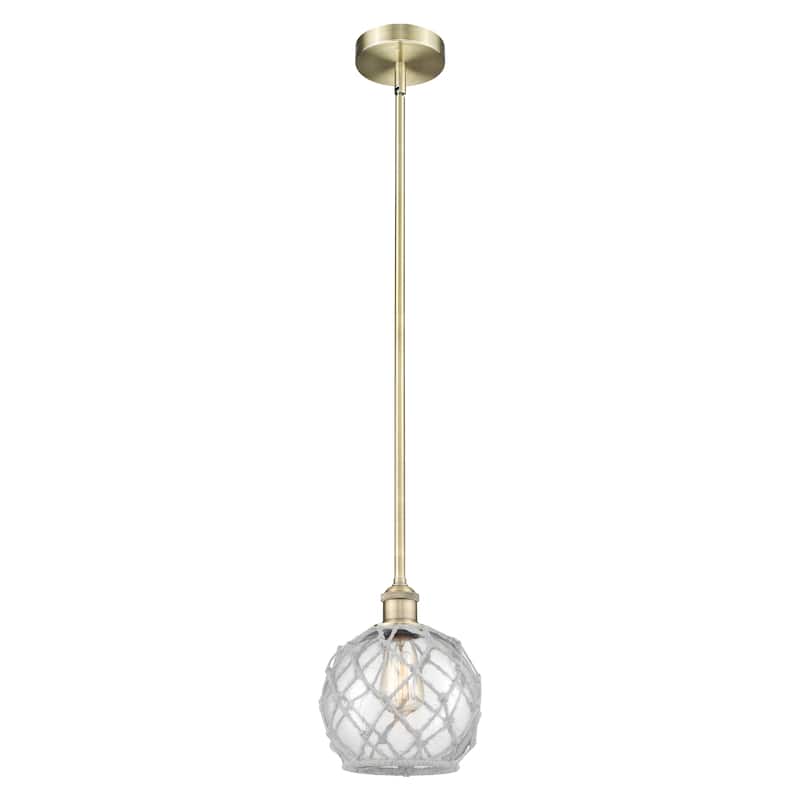 Innovations Lighting Endless Possibilities Edison - Farmhouse Rope - 1 Light 8" Stem Hung Mini Pendant - Antique Brass/Clear Glass with White Rope