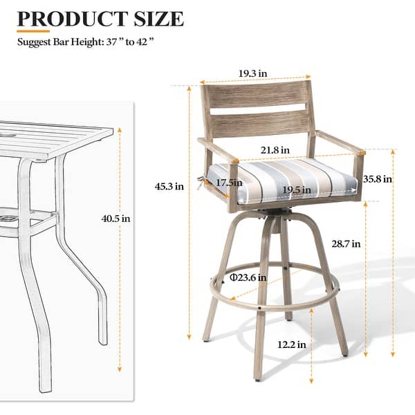 dimension image slide 1 of 4, Outdoor Aluminum Swivel Patio Bar Stools with Sunbrella Fabric Cushion