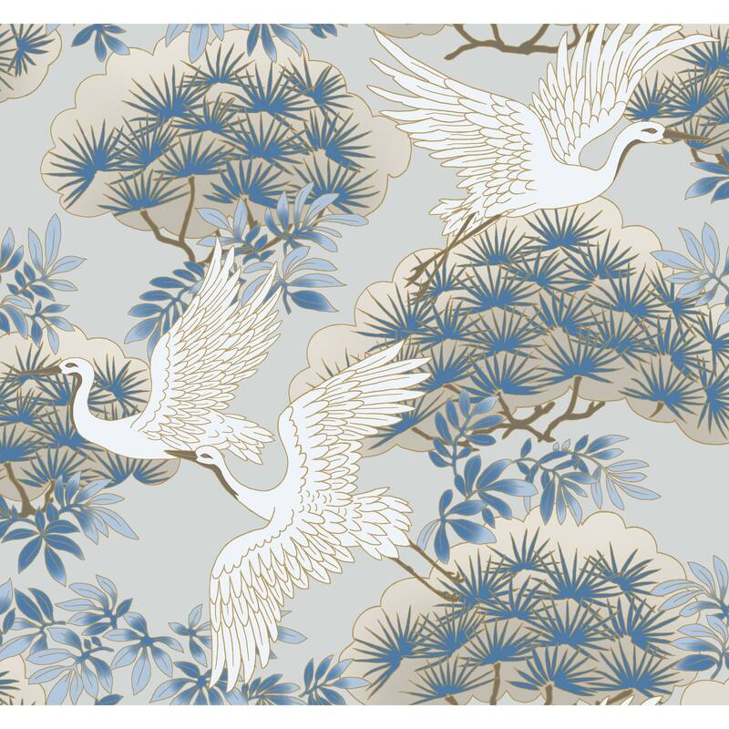Glendora Sprig & Heron Light Blue Wallpaper - Light Blue