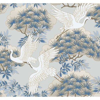 Glendora Sprig & Heron Light Blue Wallpaper