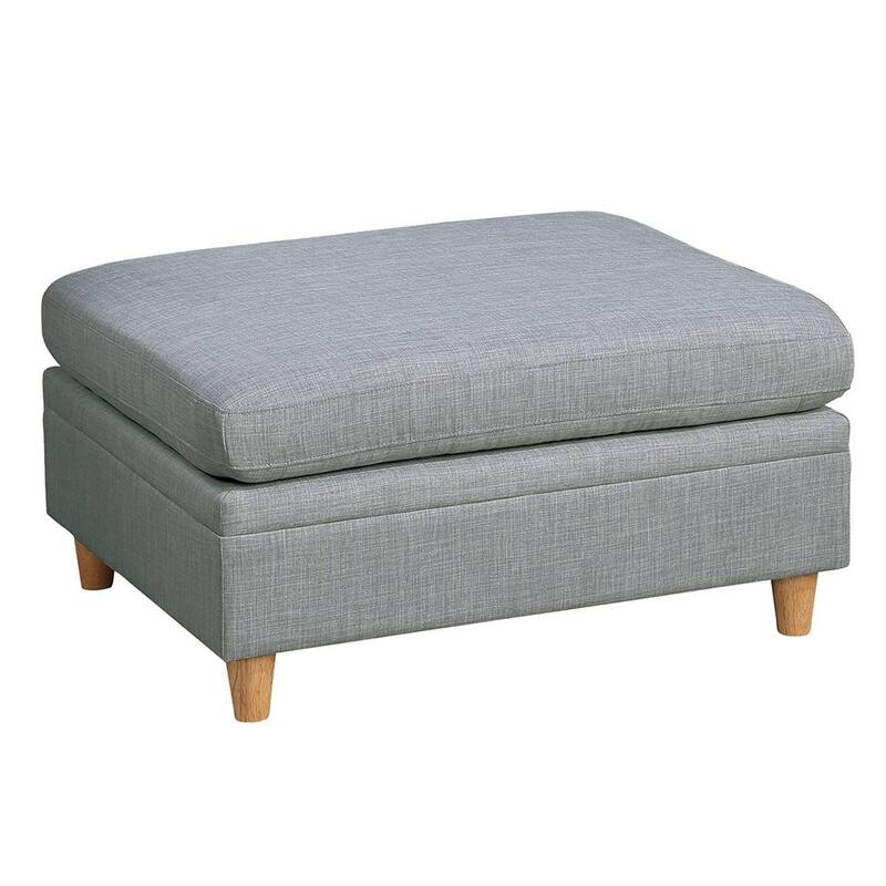 Dorris Fabric Upholstered Modular Ottoman with Wooden Tapered Legs - Light Grey