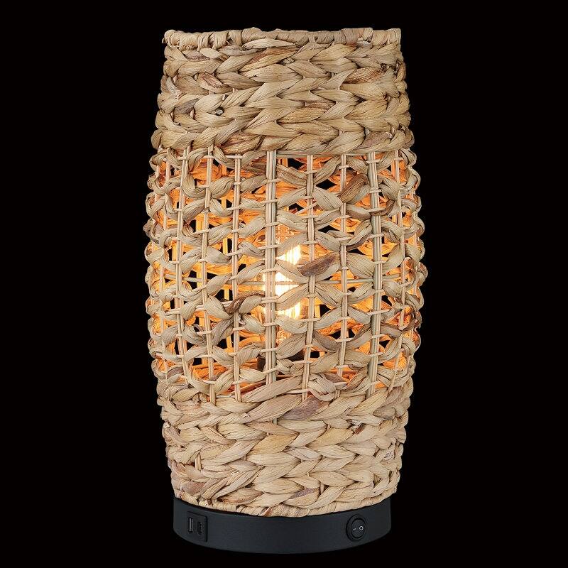 Acroma Rattan Decorative Table Lamp with Black Metal Base