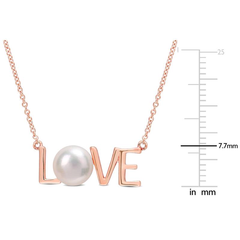 Miadora 10k Rose Gold Cultured Freshwater Pearl "LOVE" Station Necklace (7-7.5mm)