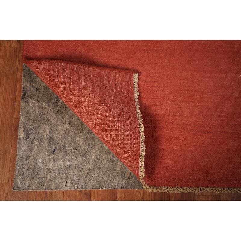 Gabbeh Modern Area Rug Hand-Knotted Solid Orange Wool Carpet - 4'11" x 6'7"