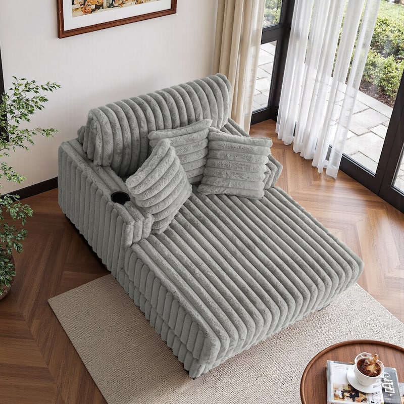 Modern Upgraded Plush Fabric Sofa Chaise Lounge with Pillows