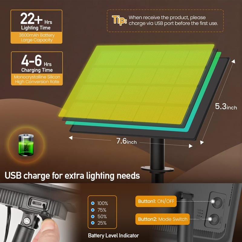 54FT Solar String Lights Outdoor Waterproof 16 LED Bulbs