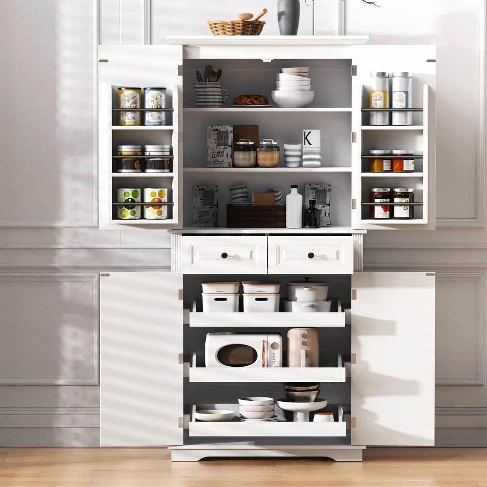 71" Tall Kitchen Pantry Cabinet with 3 Pull-Out Cabinet Organizers