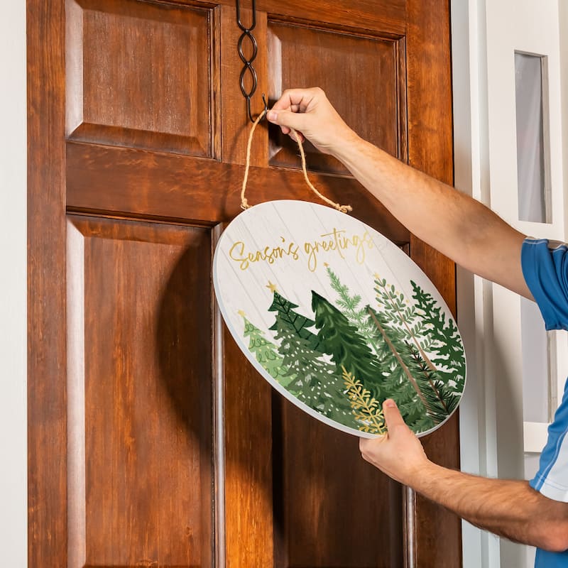 Shades of Green Wood Door Decor, "Season's Greetings" - 18" - Multicolor