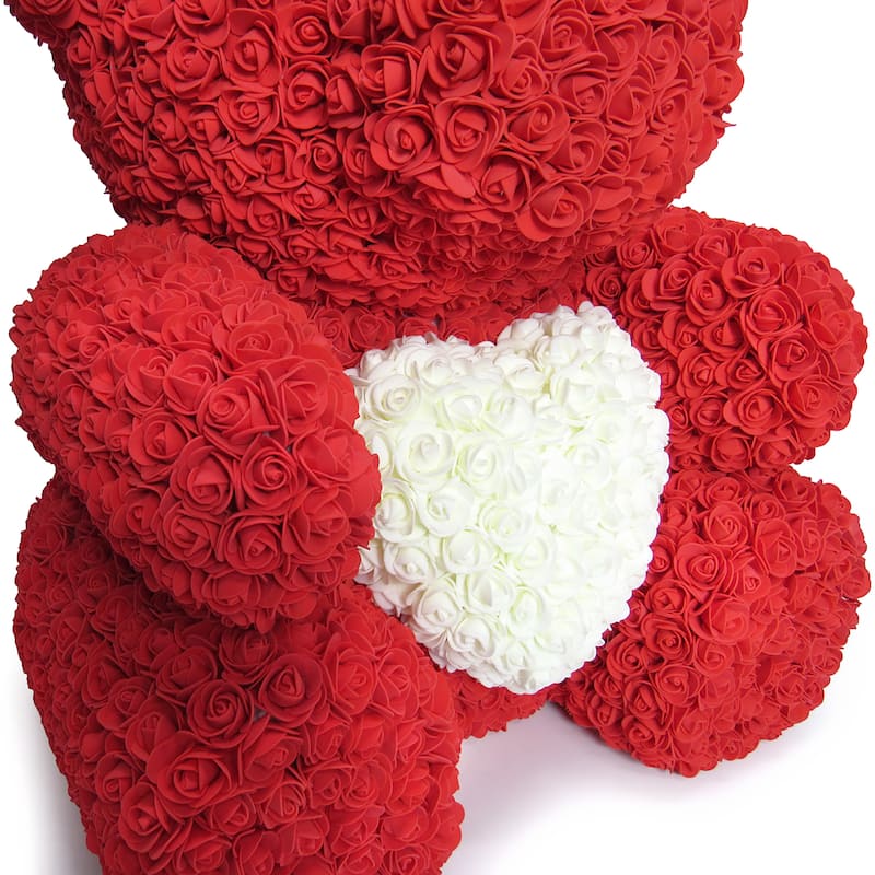 XL Forever Rose Bear Flower Teddy Bear Heart 25" with Gift Box for Valentines Day, Anniversary, Birthday, Gift for Her