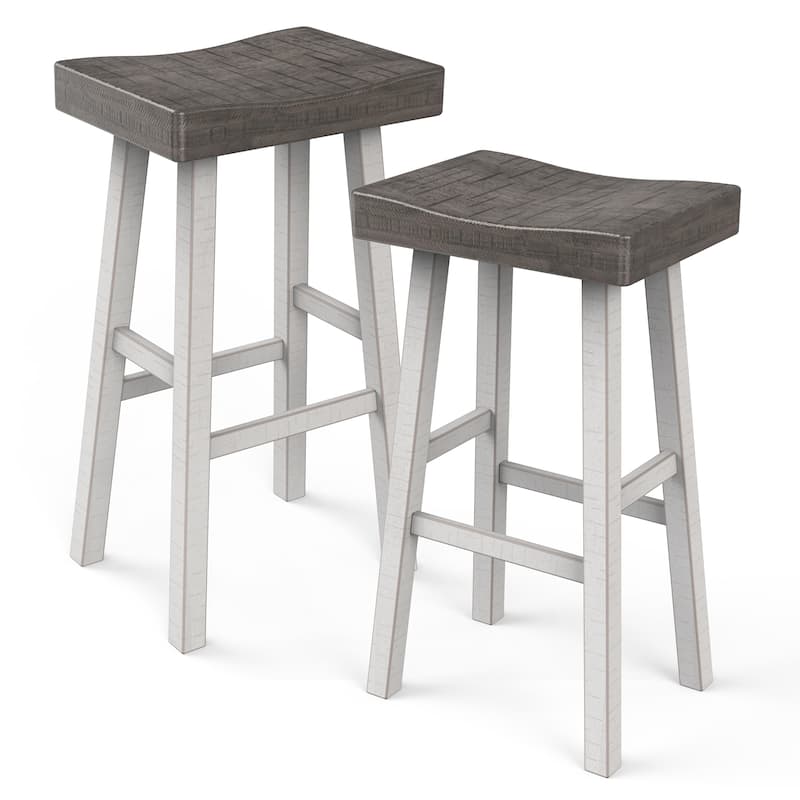 31" Farmhouse Gray Solid Wood Backless Set of 2 Saddle Stool
