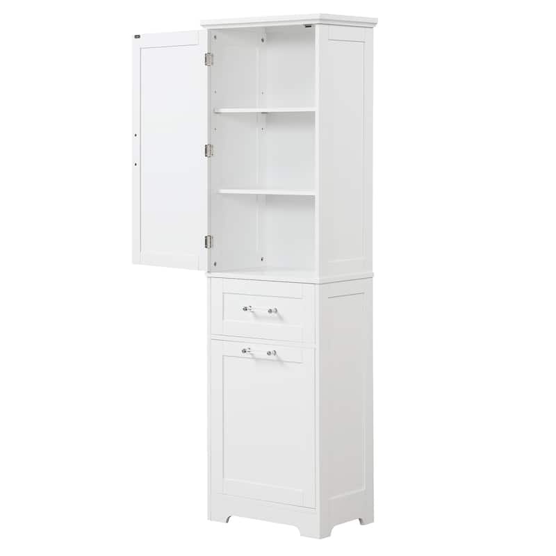 GDFStudio - Rowan Tall Freestanding Bathroom Storage Cabinet with Two-Sized Drawers and Adjustable Shelf