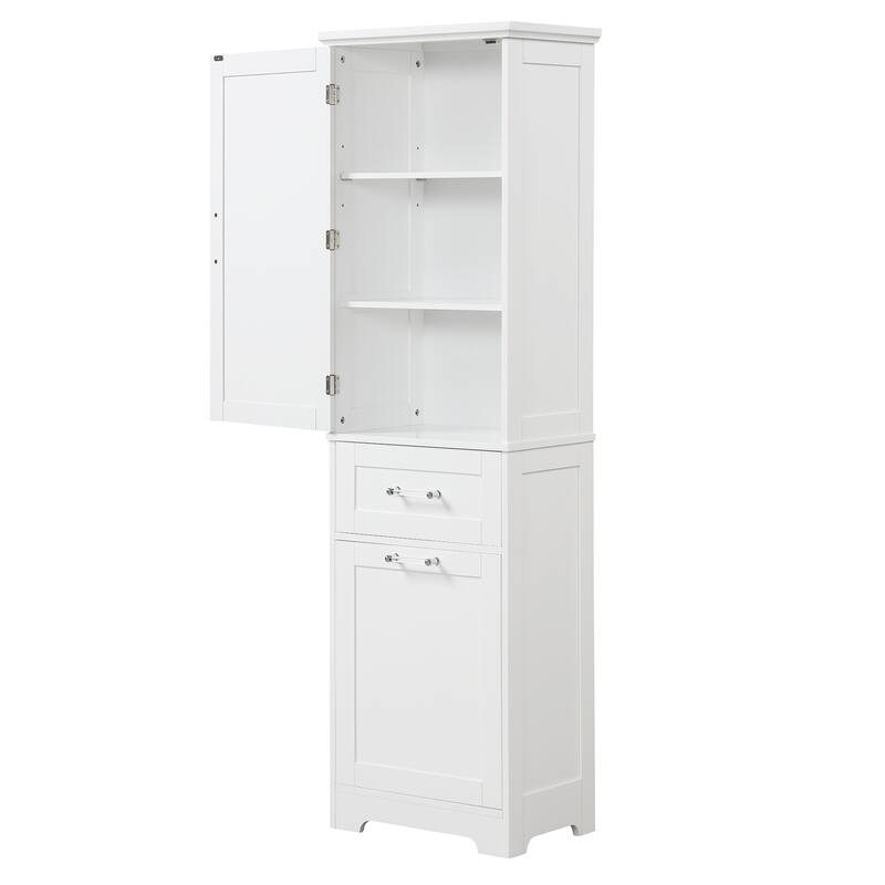 Modern Bathroom Storage Cabinet with Drawers and Adjustable Shelf, Freestanding Floor Cabinet with Acrylic Handles