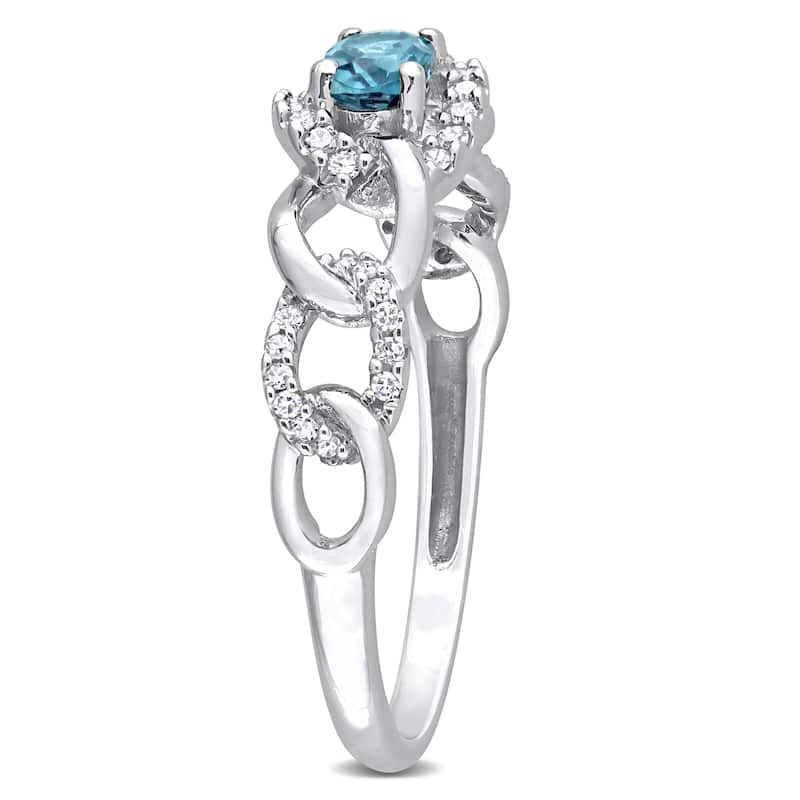 Miadora 10k White Gold London Blue Topaz and 1/8ct TDW Diamond Stackable Link Ring