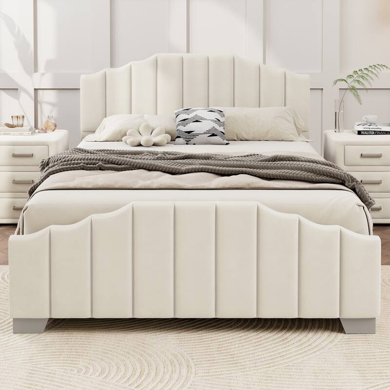 Queen Velvet Upholstered Bed with Channel Tufted Headboard