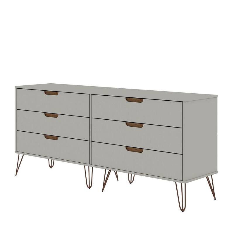 Manhattan Comfort Rockefeller 6-Drawer Double Low Dresser with Metal Legs