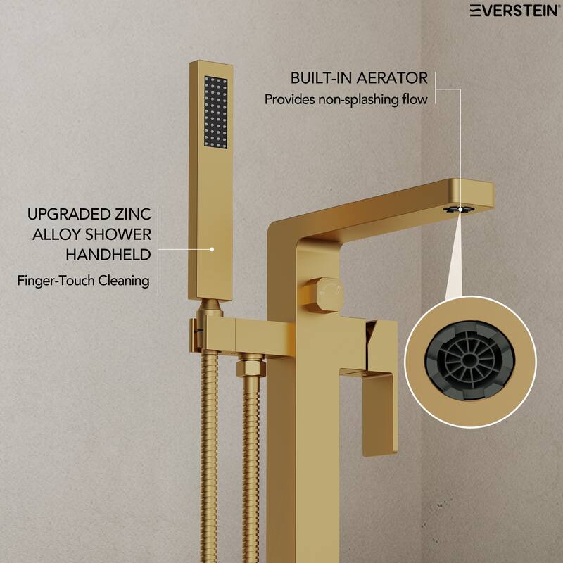 Floor Mount Freestanding Tub Filler with Handshower,Single Handle Bathtub Faucet
