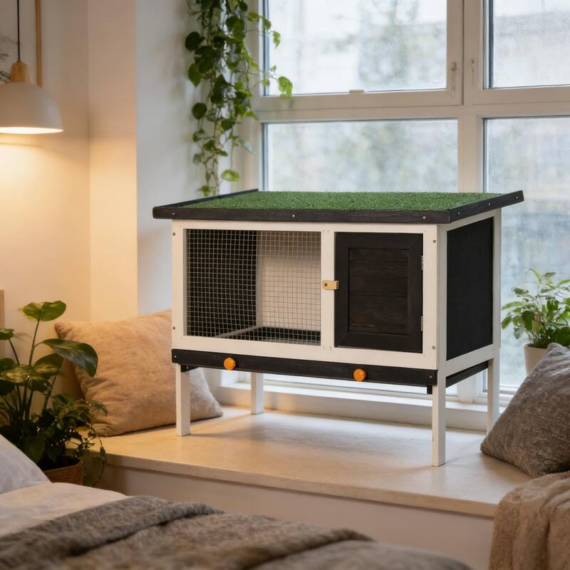 Bunny Cage,Spacious Pet House,Wood Rabbit Hutch