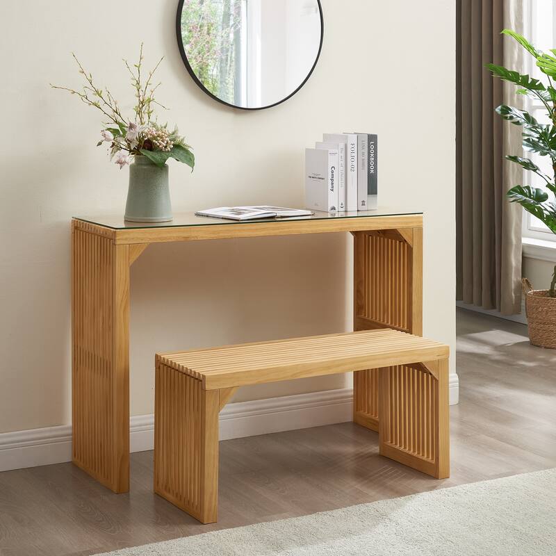 Wooden Dining Bench and Table Set for Entryway,Living Room,Kitchen - Natural-Long Bench