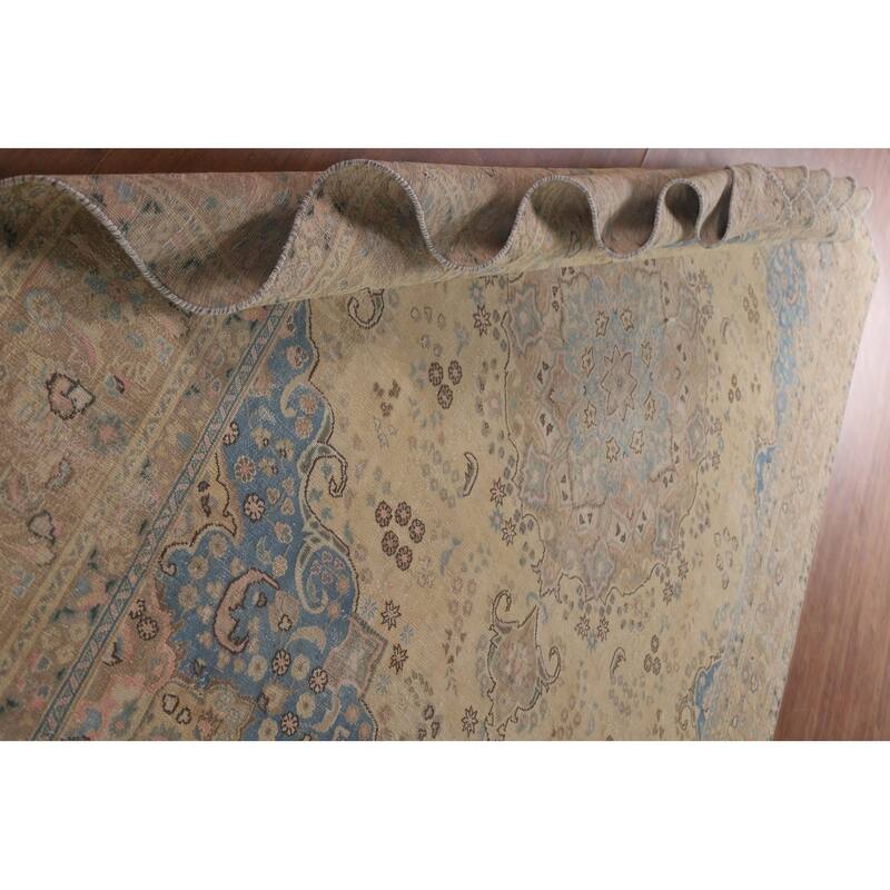 Hand Knotted Oriental 100% Wool Carpet Traditional Floral Yellow & Gold Mashad Area Rug - 11' 11'' X 9' 5''