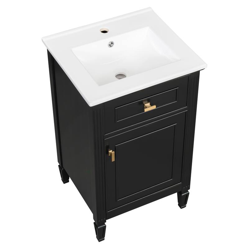 20-Inch Bathroom Vanity With Sink, Solid Wood Legs, Adjustable Shelf, Tilt-Out Drawer, Modern Freestanding Cabinet