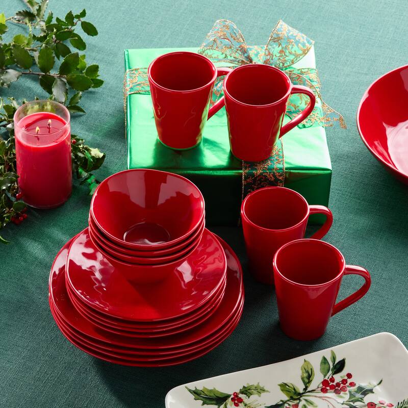 Certified International Berry Red Christmas 16pc Dinnerware Set, Service for 4