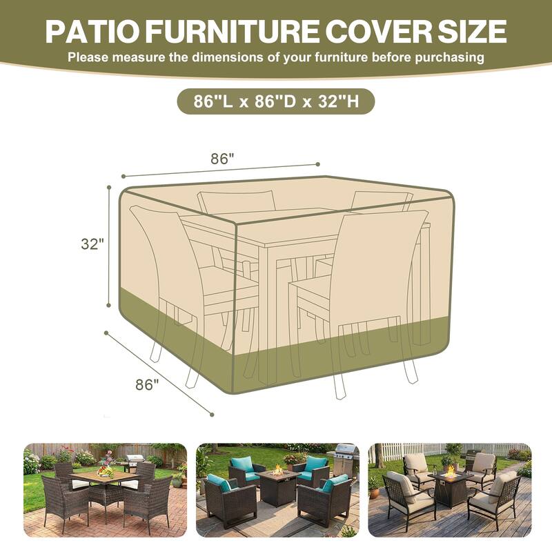 Aoodor Heavy Duty Outdoor Square Furniture Set Cover