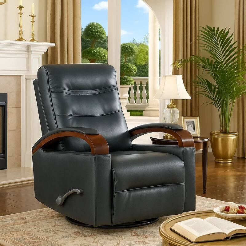 Gex Swivel Glider Manual Reclining Chair, Dark Blue Faux Leather